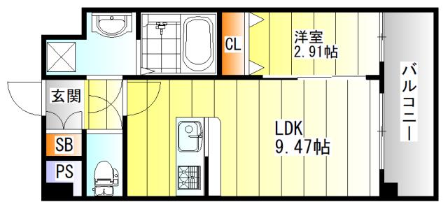 アリビス 下新庄 SOL TERRACE(1LDK/2階)の間取り写真
