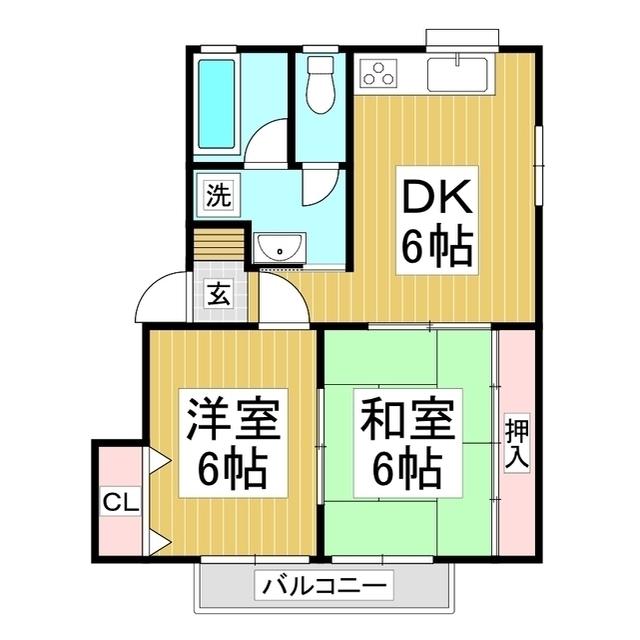カントリーリバーA(2DK/2階)の間取り写真
