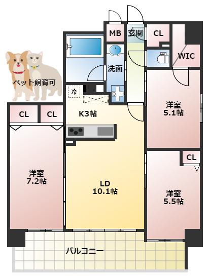 スプランディッド池田呉服町(3LDK/6階)の間取り写真