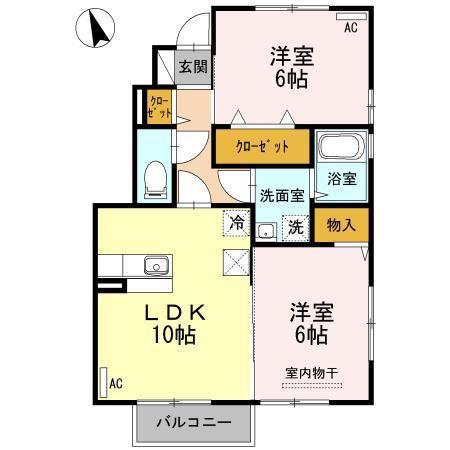 スリー・スターIV号館B(2LDK/1階)の間取り写真