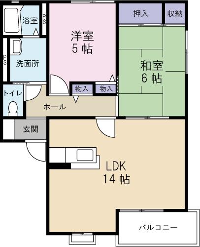 グランドアイ(2LDK/2階)の間取り写真