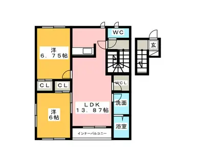 デ・ローザB(2LDK/2階)の間取り写真
