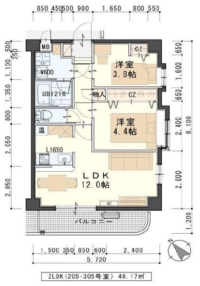 クレセール230(2LDK/2階)の間取り写真