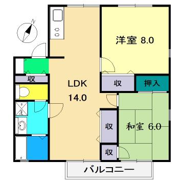 パークサイドアサヒ(2LDK/1階)の間取り写真