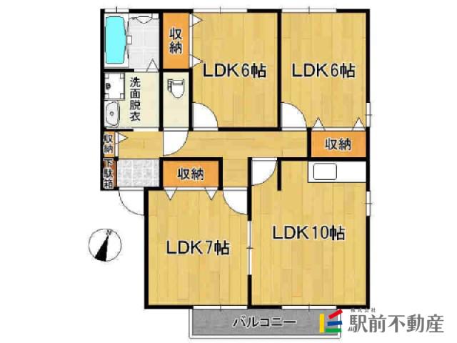 シャルムタウン開成 A棟(3LDK/2階)の間取り写真