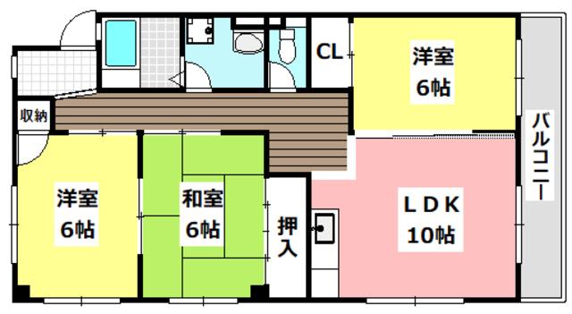山口第2ビル(3LDK/3階)の間取り写真