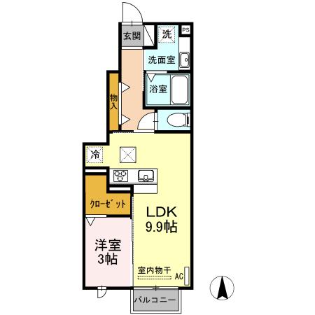 D-ROOM大崎(1LDK/1階)の間取り写真