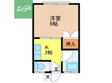 カリーナ立岩(1K/2階)の間取り写真