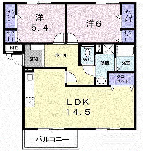 ニューエルディム裕II(2LDK/3階)の間取り写真