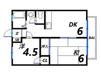 シャトー三木(2DK/1階)の間取り写真