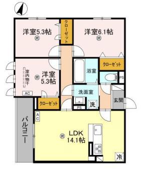 LA MAISON 高羽町(3LDK/2階)の間取り写真