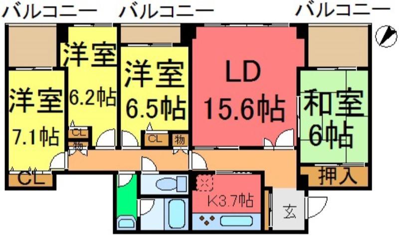 グランドコートB棟(4LDK/1階)の間取り写真
