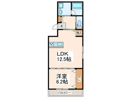 リンデン水前寺(1LDK/3階)の間取り写真