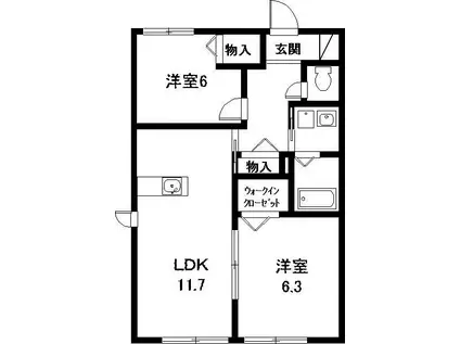 クラヴィエFK(2LDK/1階)の間取り写真