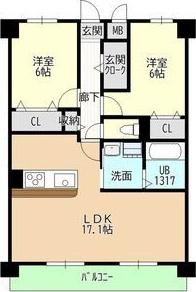 ヒルザコートII(2LDK/3階)の間取り写真