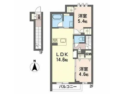 シティプラザ青森C棟(2LDK/2階)の間取り写真