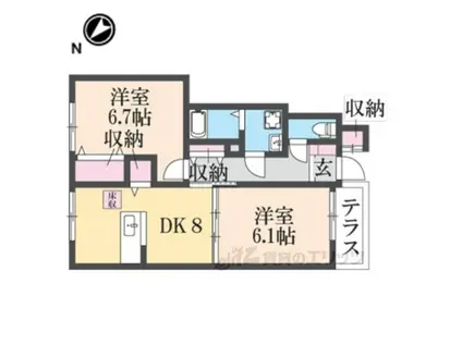 バスケ ド フルール B(2DK/1階)の間取り写真