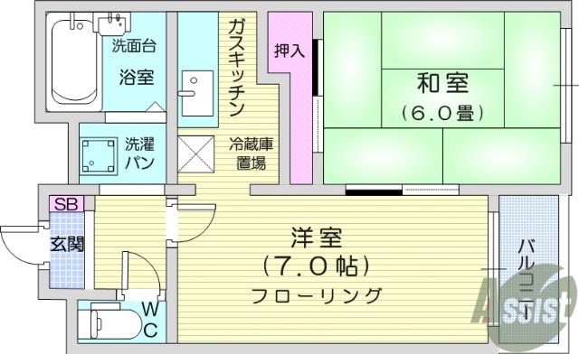 プランドビル木町(2K/1階)の間取り写真
