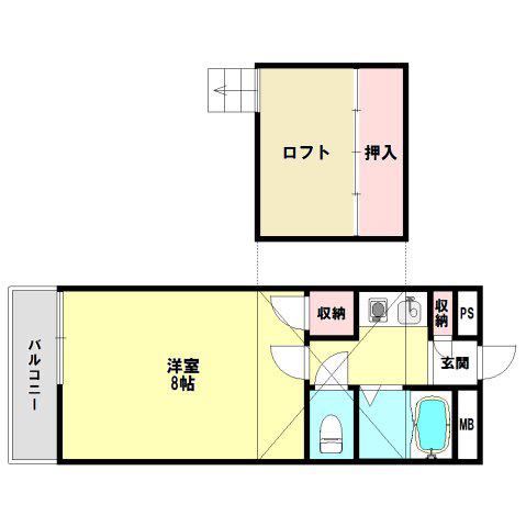 メゾン六番館(1K/2階)の間取り写真