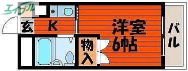 CASA大元(1K/4階)の間取り写真