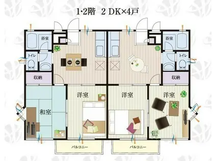 BCASA川越霞ヶ関IIRE-BORN(2DK/1階)の間取り写真