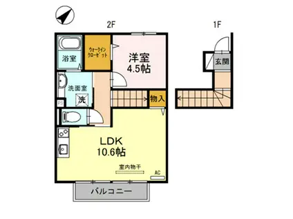 ジュネスSハイムII(1LDK/2階)の間取り写真