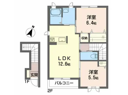 シャーメゾンアンソレイュ(2LDK/2階)の間取り写真