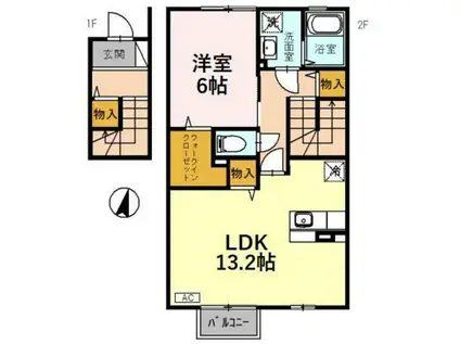 ロミオ・グレース(1LDK/2階)の間取り写真