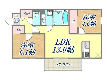 ラ・ヴェール杉尾台(2LDK/1階)の間取り写真