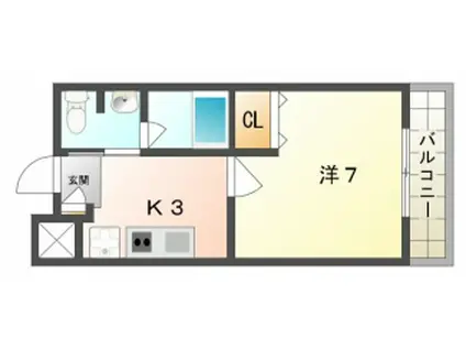 松尾ハイツ寝屋川(1K/3階)の間取り写真