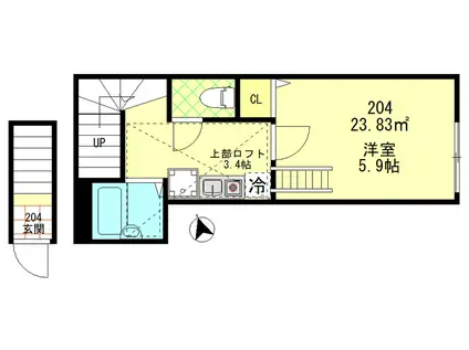 府中の森トゥインクル(1K/2階)の間取り写真