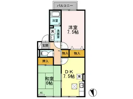 ふぁみーる萌(2DK/1階)の間取り写真