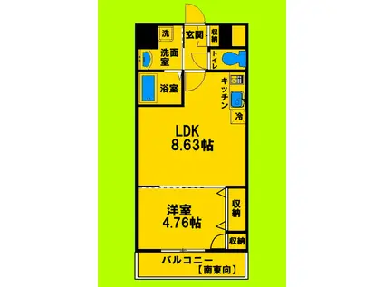 ハル江坂東(1LDK/3階)の間取り写真