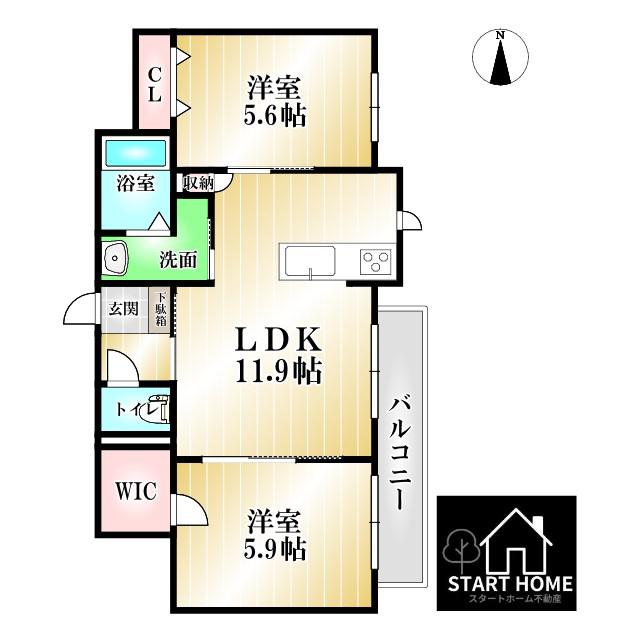 グランドベレオ田宮(2LDK/3階)の間取り写真