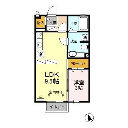 エスポワール川田B(1LDK/2階)の間取り写真