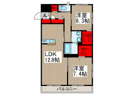 ラディーチェB(2LDK/1階)の間取り写真