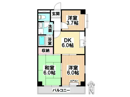 プレジール宝南(3DK/3階)の間取り写真