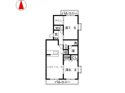 ベルジュ(2LDK/3階)の間取り写真