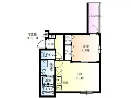 フジパレス長吉長原II番館(1LDK/1階)の間取り写真