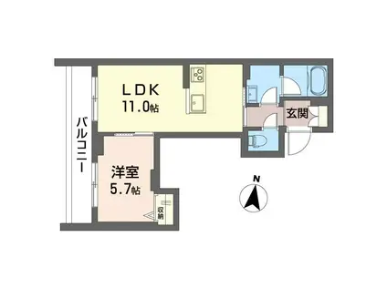 ラ ヴェルビー 小竹町(1LDK/2階)の間取り写真