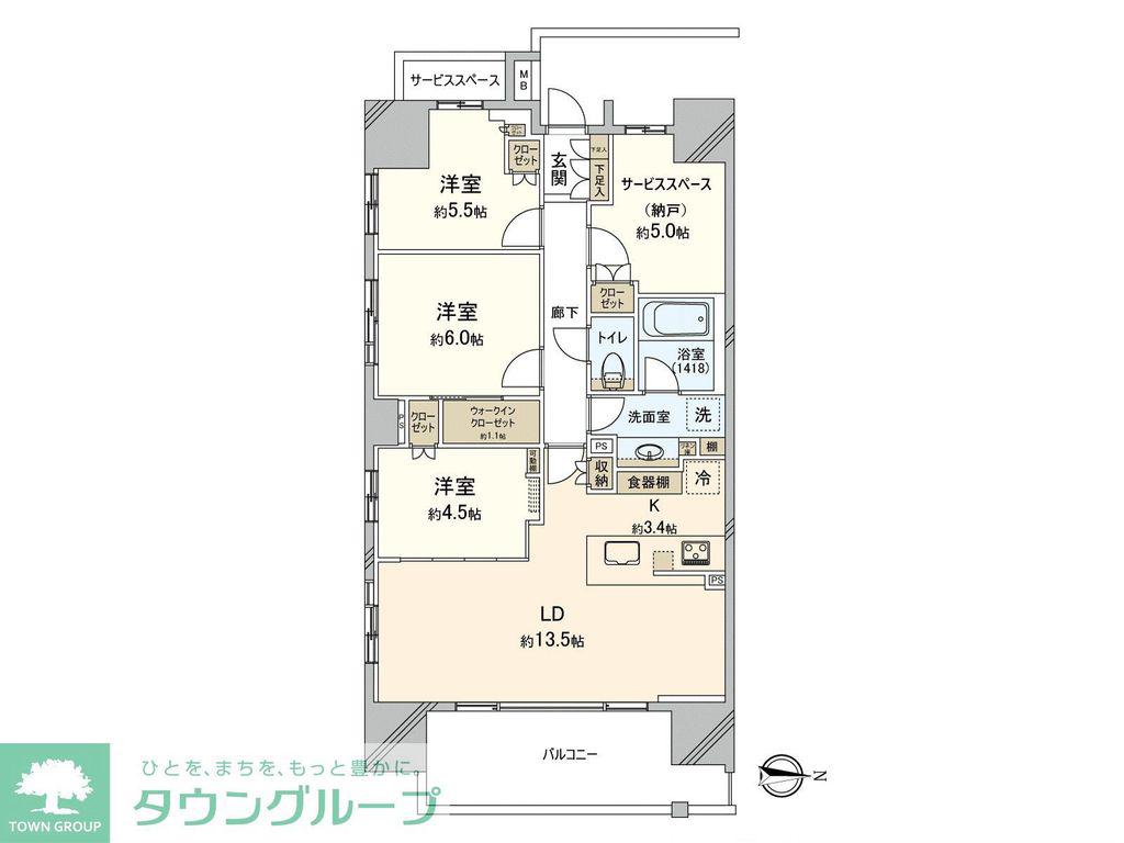 パークホームズ浦和仲町二丁目(3SLDK/10階)の間取り写真