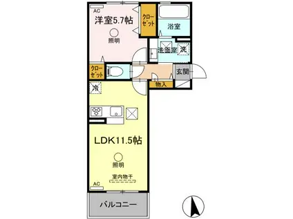 サニーフラット松江(1LDK/1階)の間取り写真