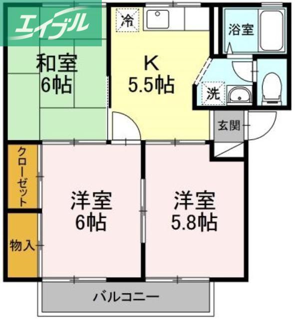 第2プレジール福田(3K/2階)の間取り写真