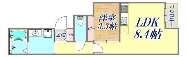 C-GRID脇浜(1LDK/2階)の間取り写真