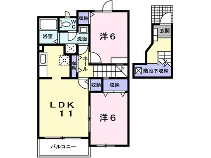 エテルノ II 伊勢山町(2LDK/2階)の間取り写真