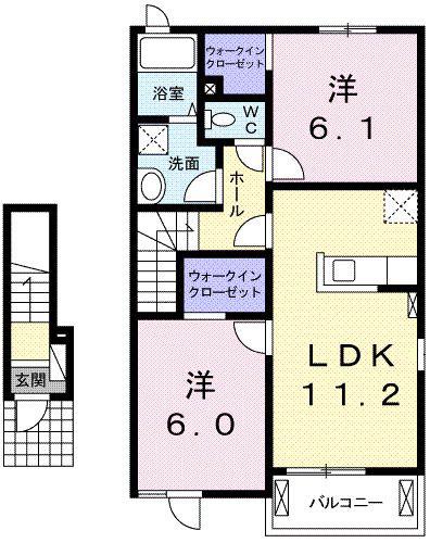 ディアコートII(2LDK/2階)の間取り写真