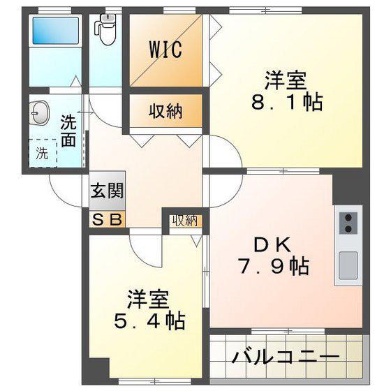 グラサージュ・アン(2DK/1階)の間取り写真