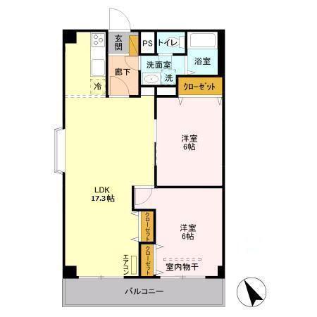 山善ビル(2LDK/4階)の間取り写真