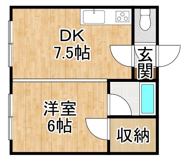 カウベルハイツA棟(1DK/1階)の間取り写真