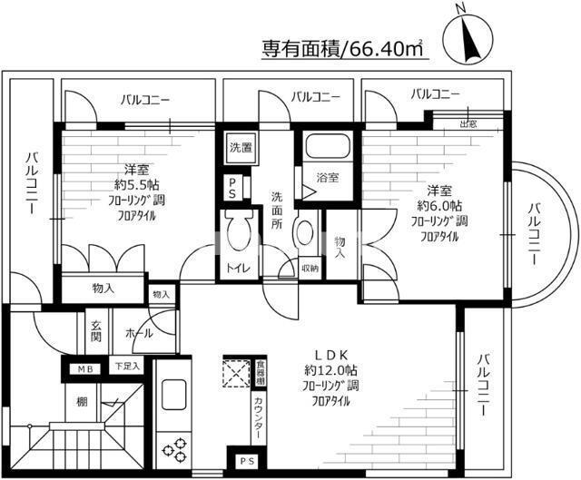 サンピア池尻(2LDK/3階)の間取り写真